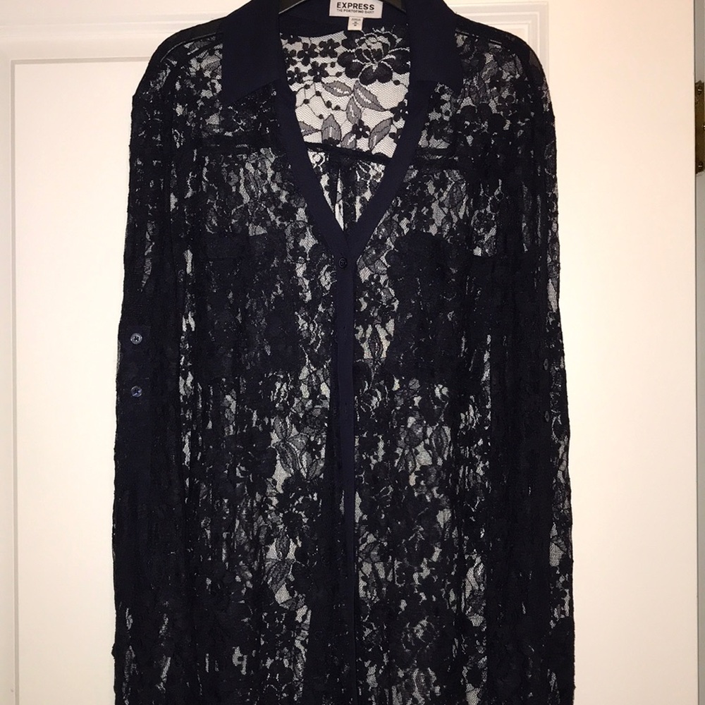 Express lace button up blouse Size M